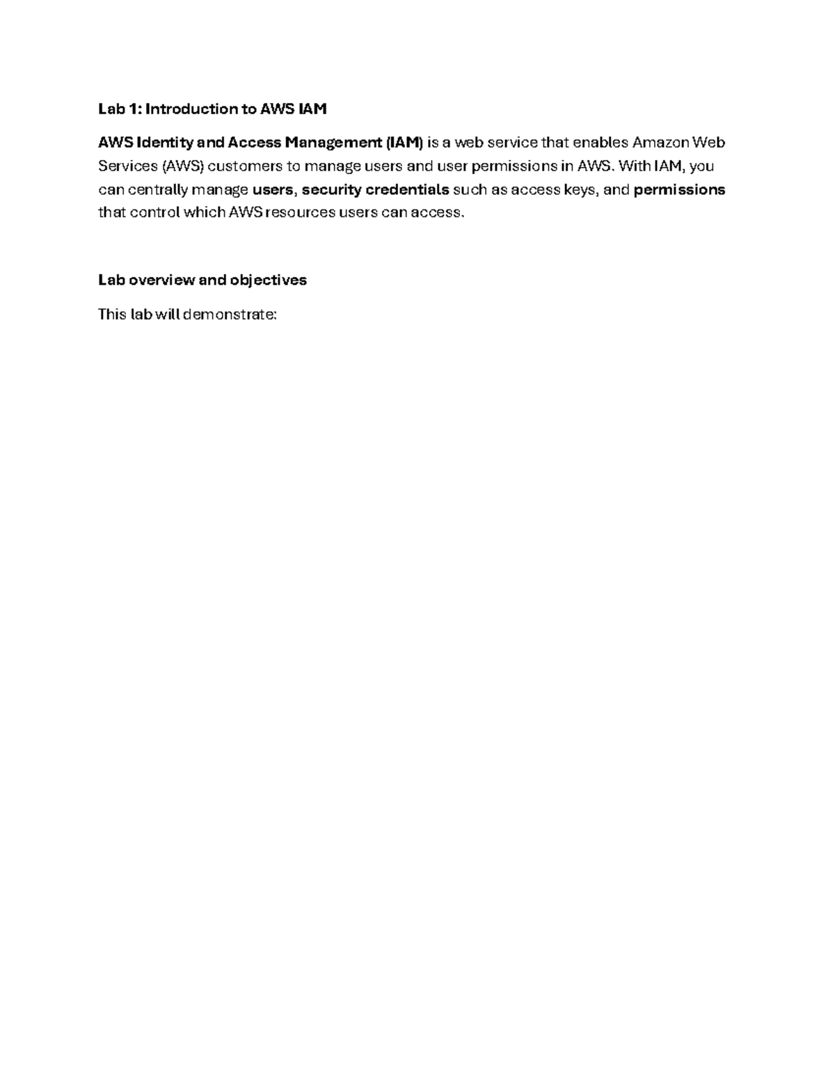 Lab 1: Exploring AWS IAM for User Management (COS20019) - Studocu