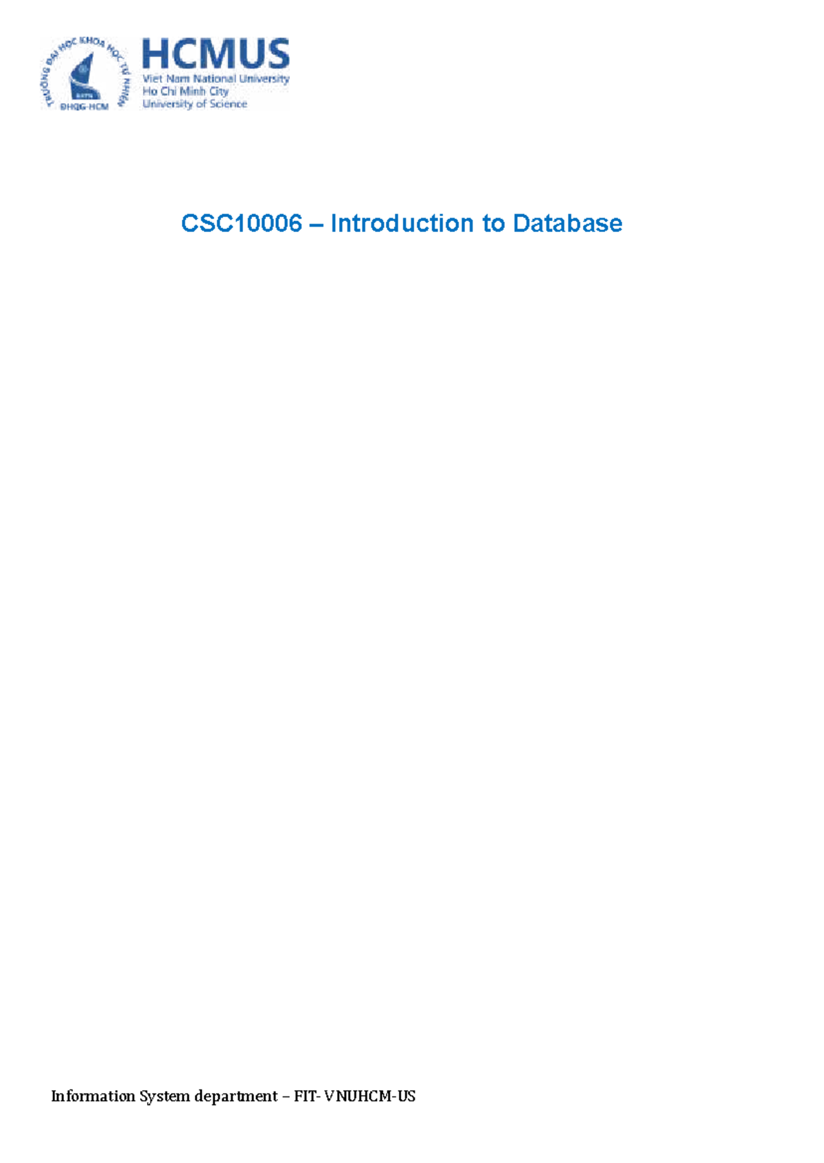 CSC10006 - Introduction to Database: Defining Database Schema with SQL ...