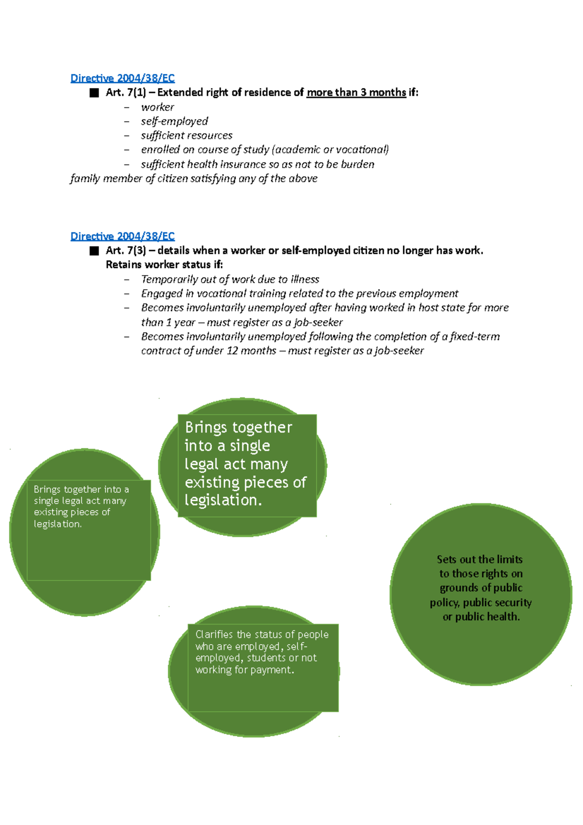 Directive 2004/38/EC - Lecture Notes on Residence Rights Cases - Studocu
