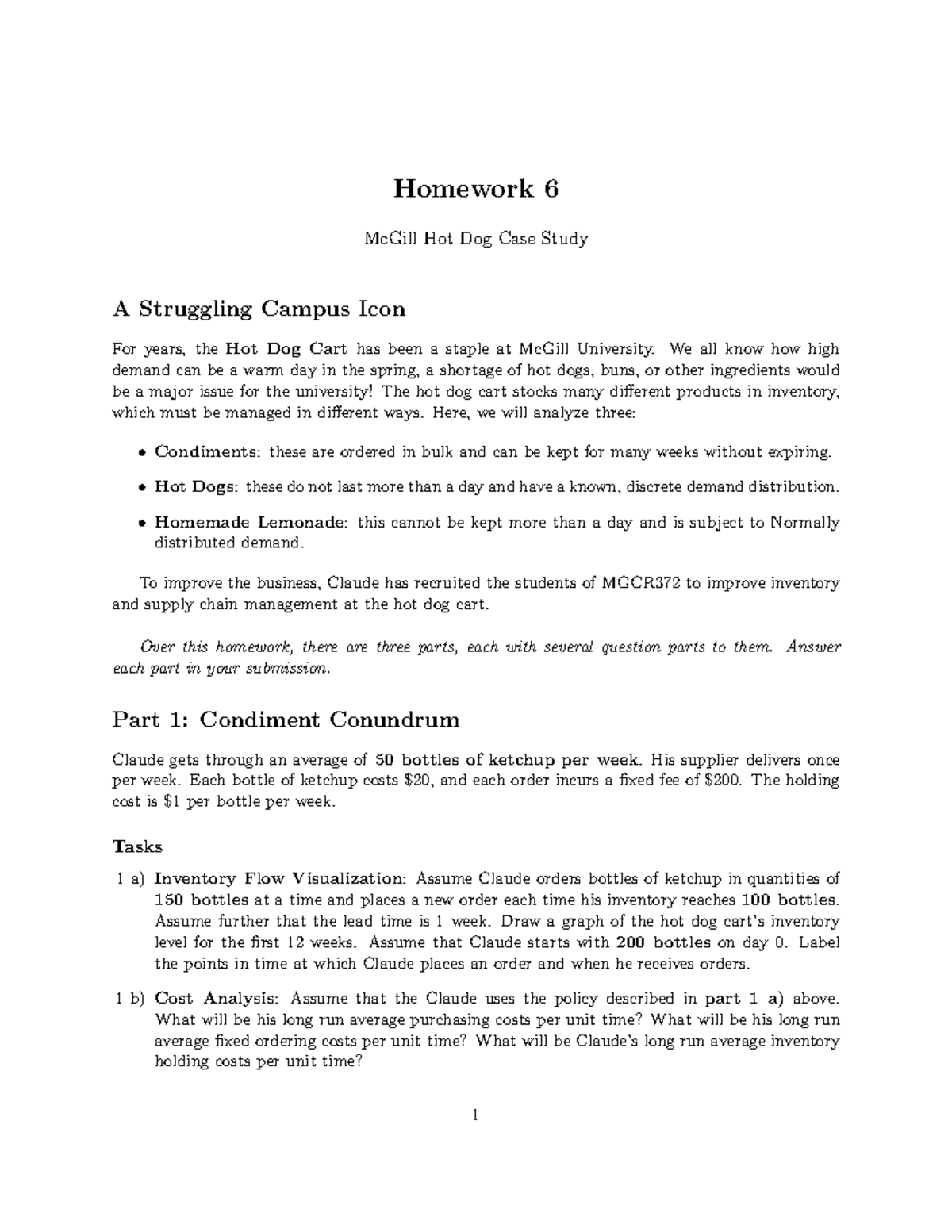 Homework 6 MGCR372 - McGill Hot Dog Case Study Analysis - Studocu