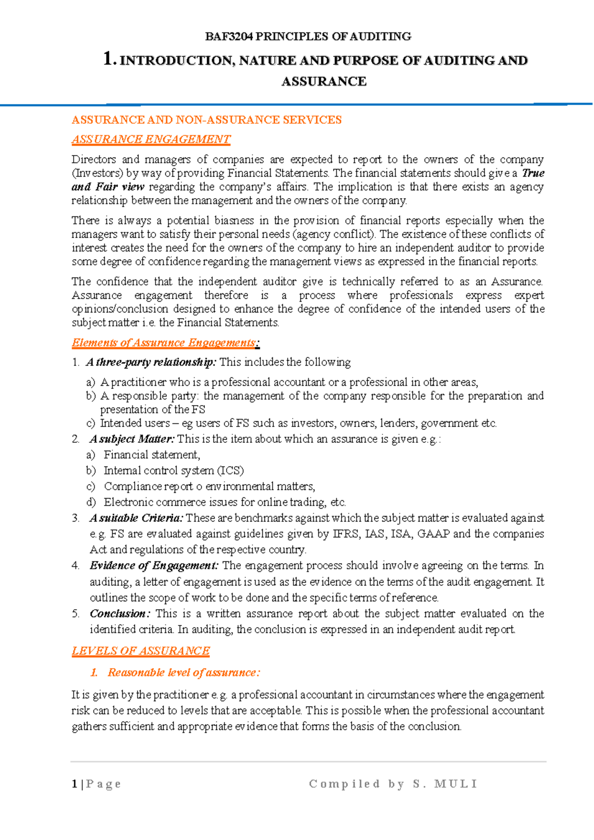 01BAF4104 Principles of Auditing - Introduction to Assurance Services ...