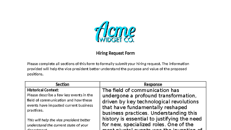 COM 127 Hiring Request Form: Communication Role Justification - Studocu