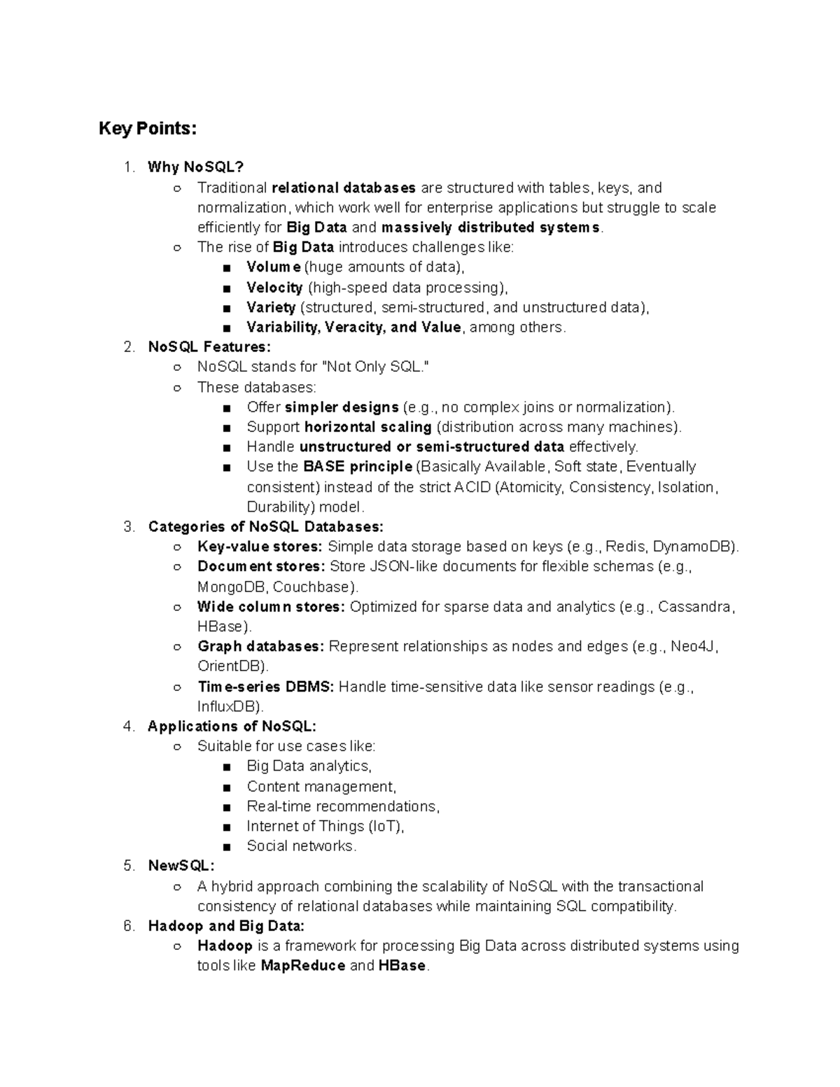 Topic 12 ict285 notes - Key Points: Why NoSQL? Traditional relational ...