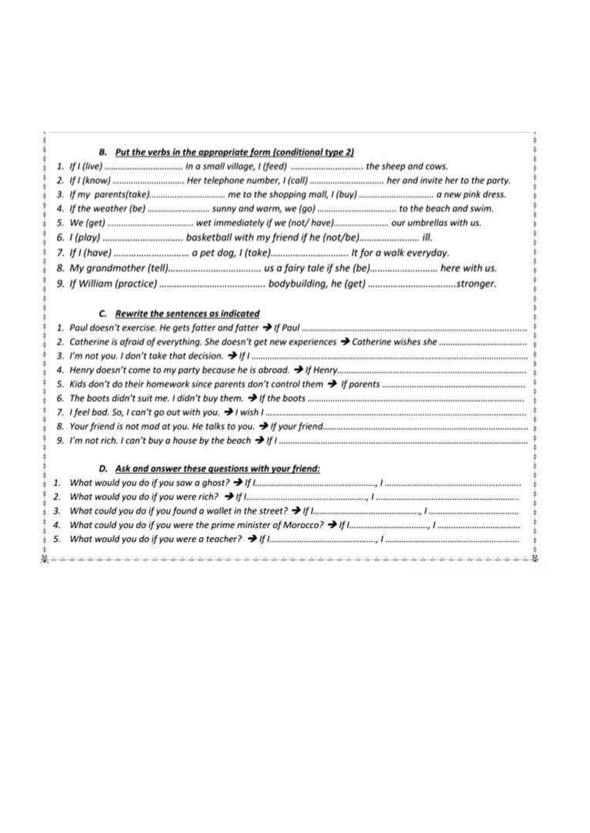 Conditional Type 2 Exercises - B. Put the Verbs in the Correct Form ...