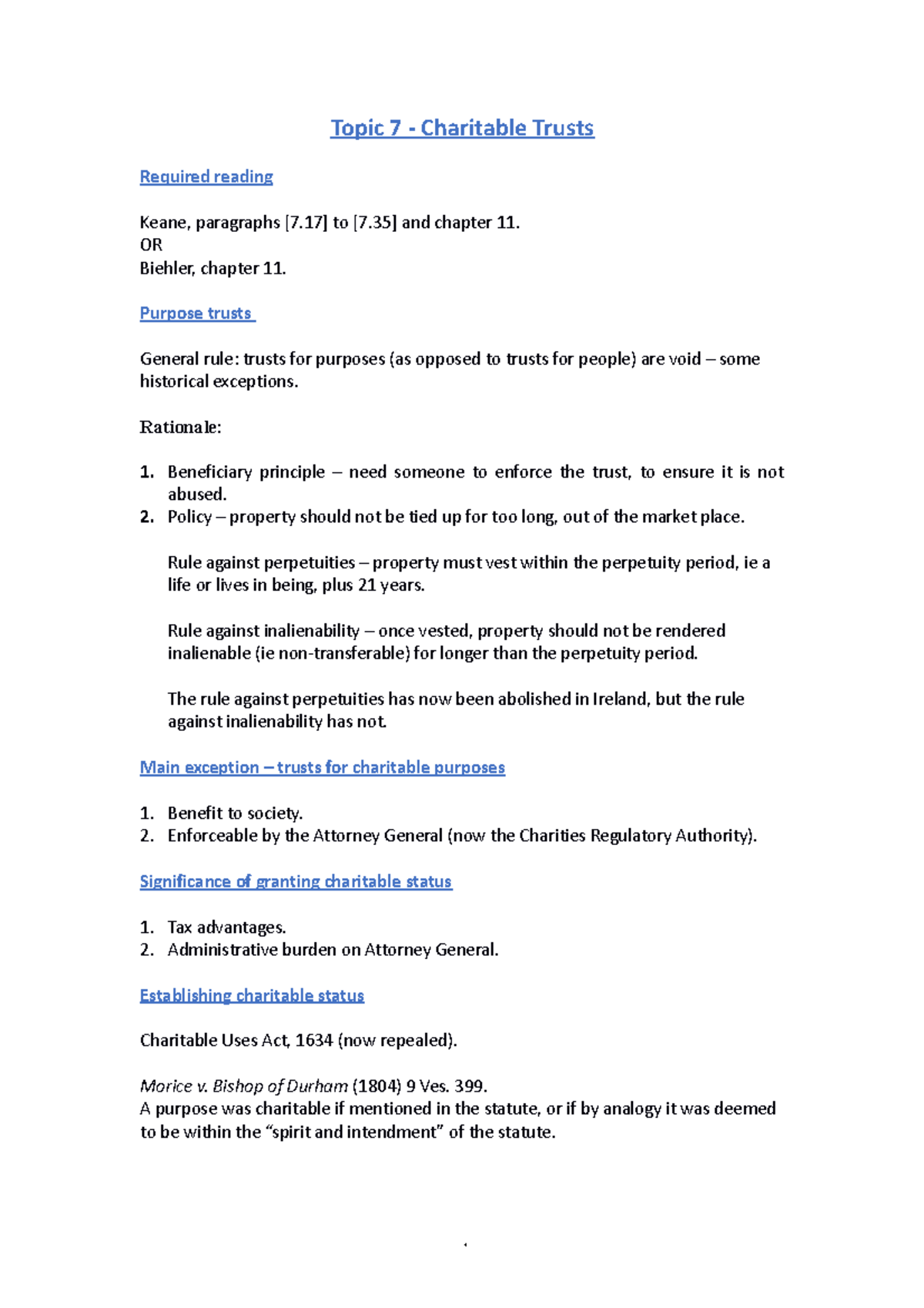 Topic 7 - Charitable Trusts: Key Concepts & Legal Framework Notes 2023 ...