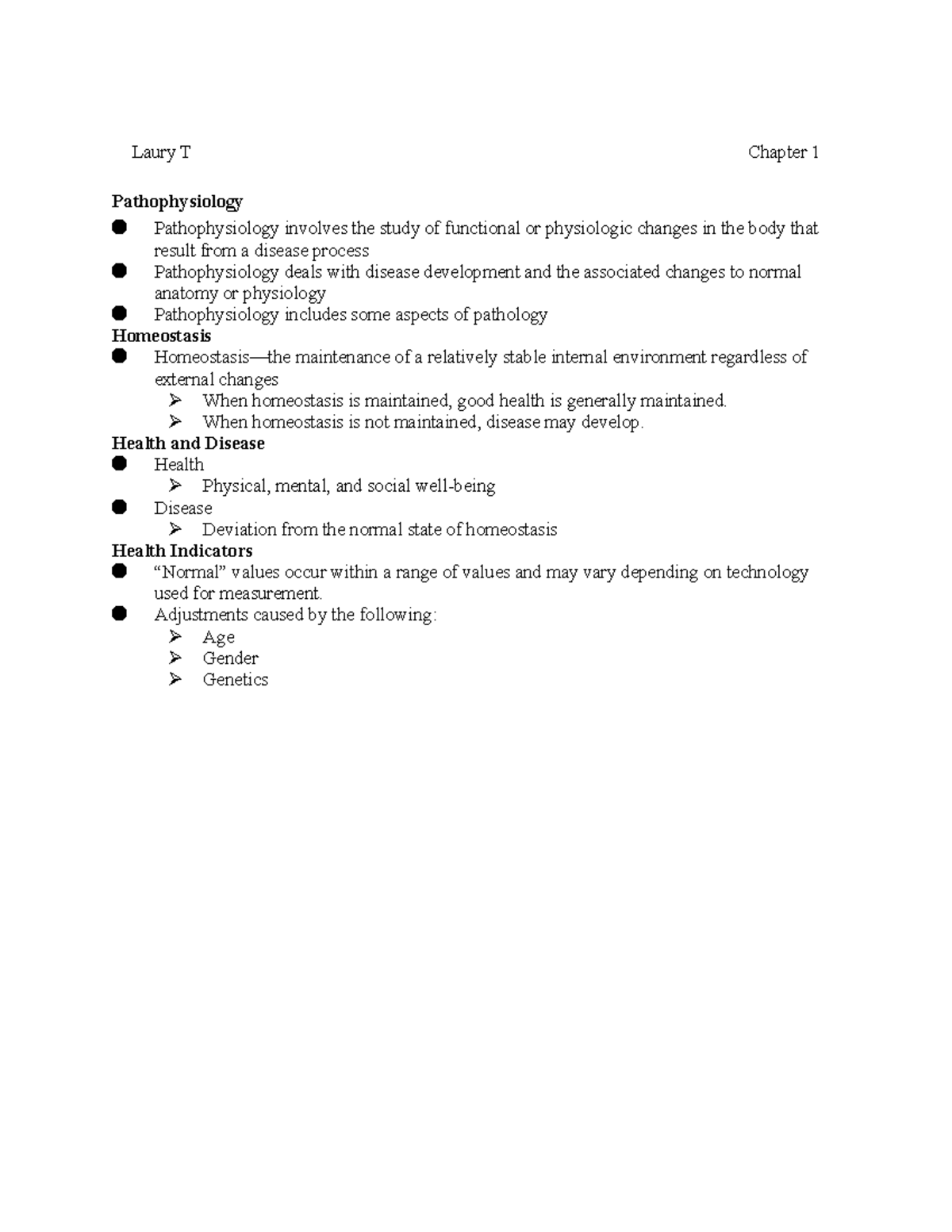 Chapter 1: Introduction to Pathophysiology in Health and Disease - Studocu