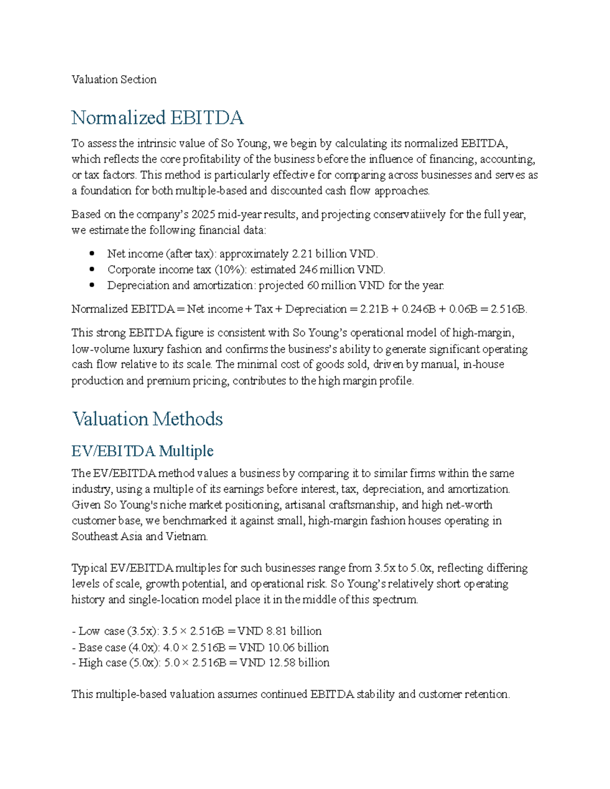 Valuation Section: Normalized EBITDA Analysis for So Young (2025) - Studocu