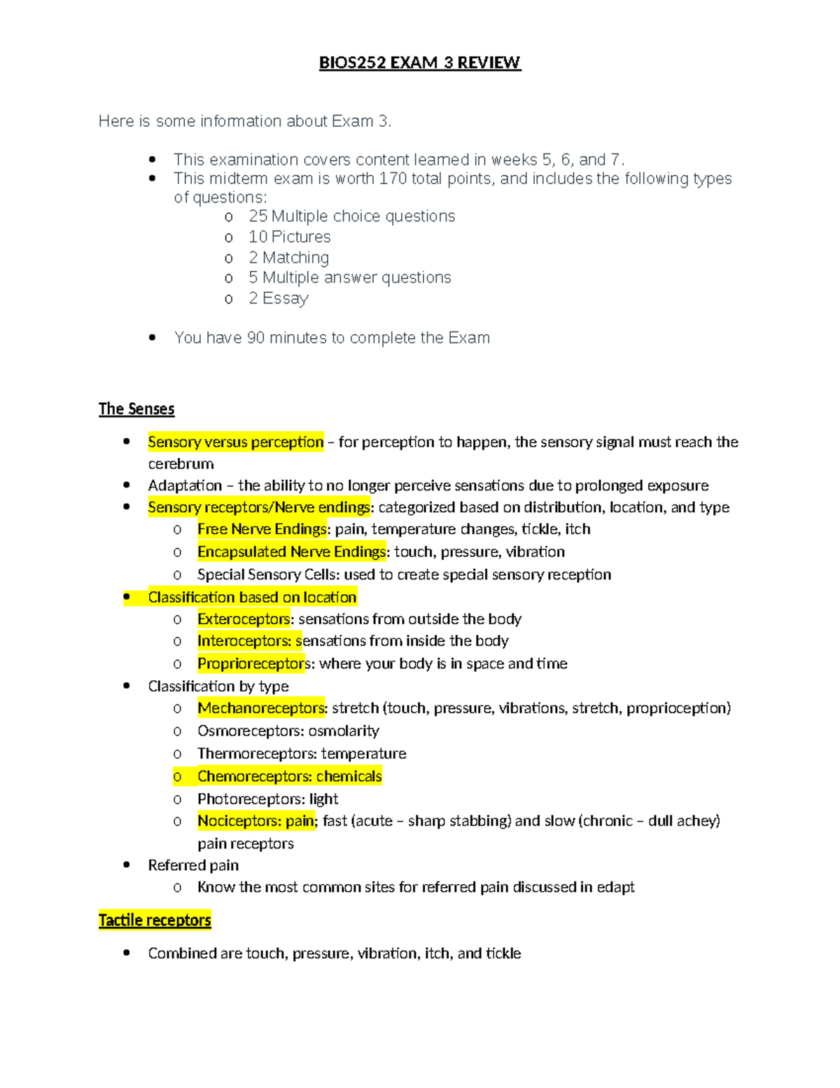 BIOS252 Exam 3 Comprehensive Review and Study Guide - Studocu