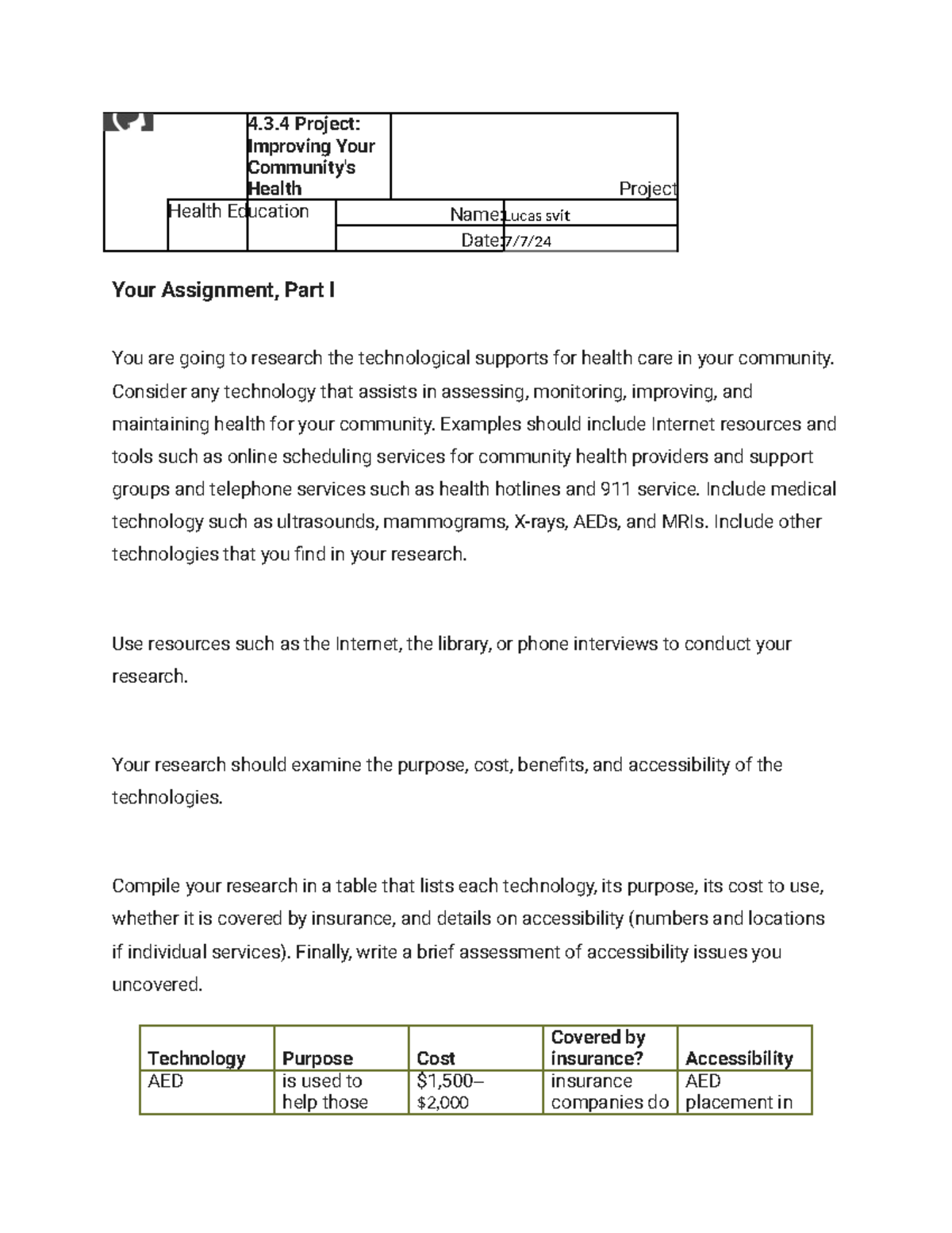 4.3.4 Project - Enhancing Community Health through Technology - Studocu