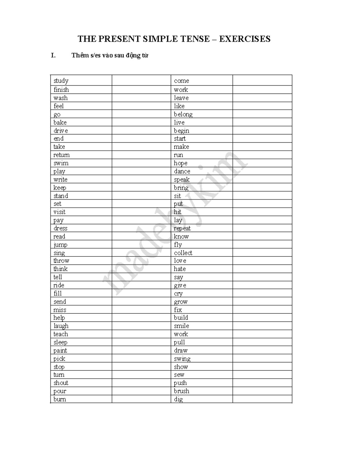 Present Simple Tense Exercises for Practice and Mastery - Studocu