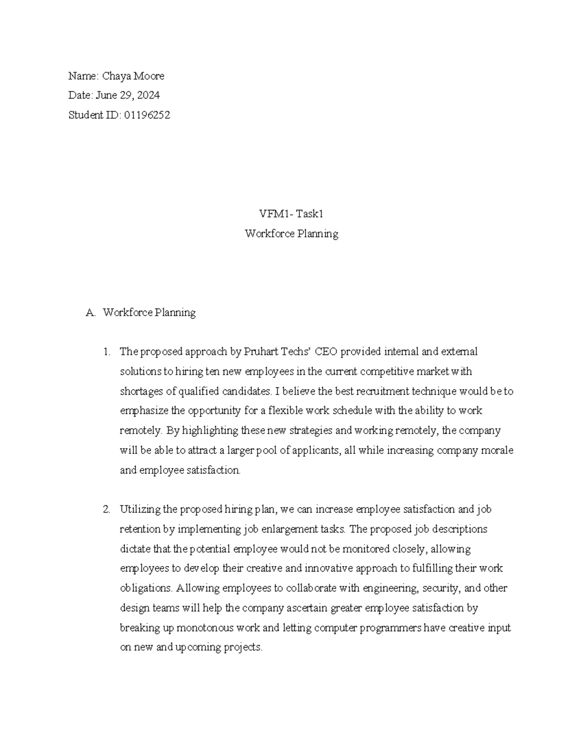 D354 Task 1 Guide - Workforce Planning and Job Enrichment ...