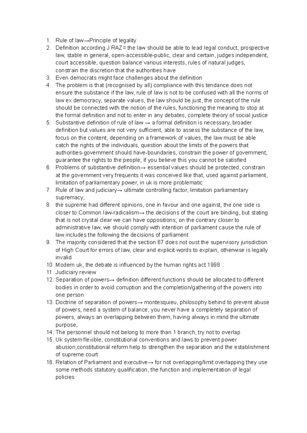 UK - Lecture Notes on the Rule of Law and Separation of Powers - Studocu