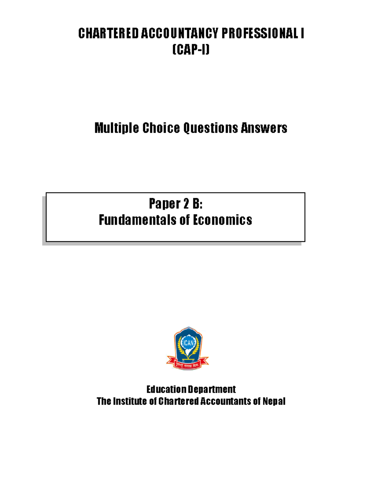 CAP I Paper 2B Multiple Choice Questions in Fundamentals of Economics ...