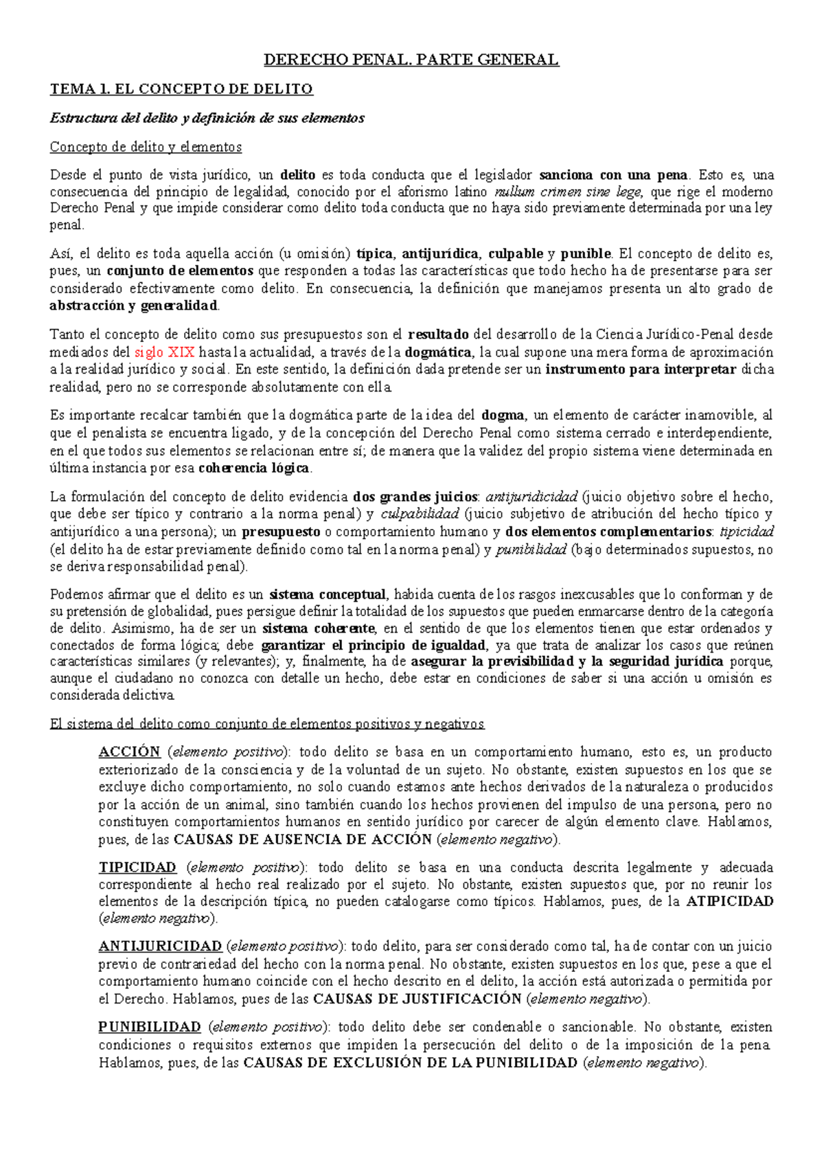 Derecho Penal - Parte General: Conceptos y Estructura del Delito - Studocu
