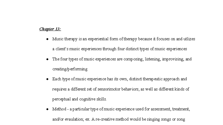 Chapter 13: Understanding Music Therapy Techniques and Methods - Studocu