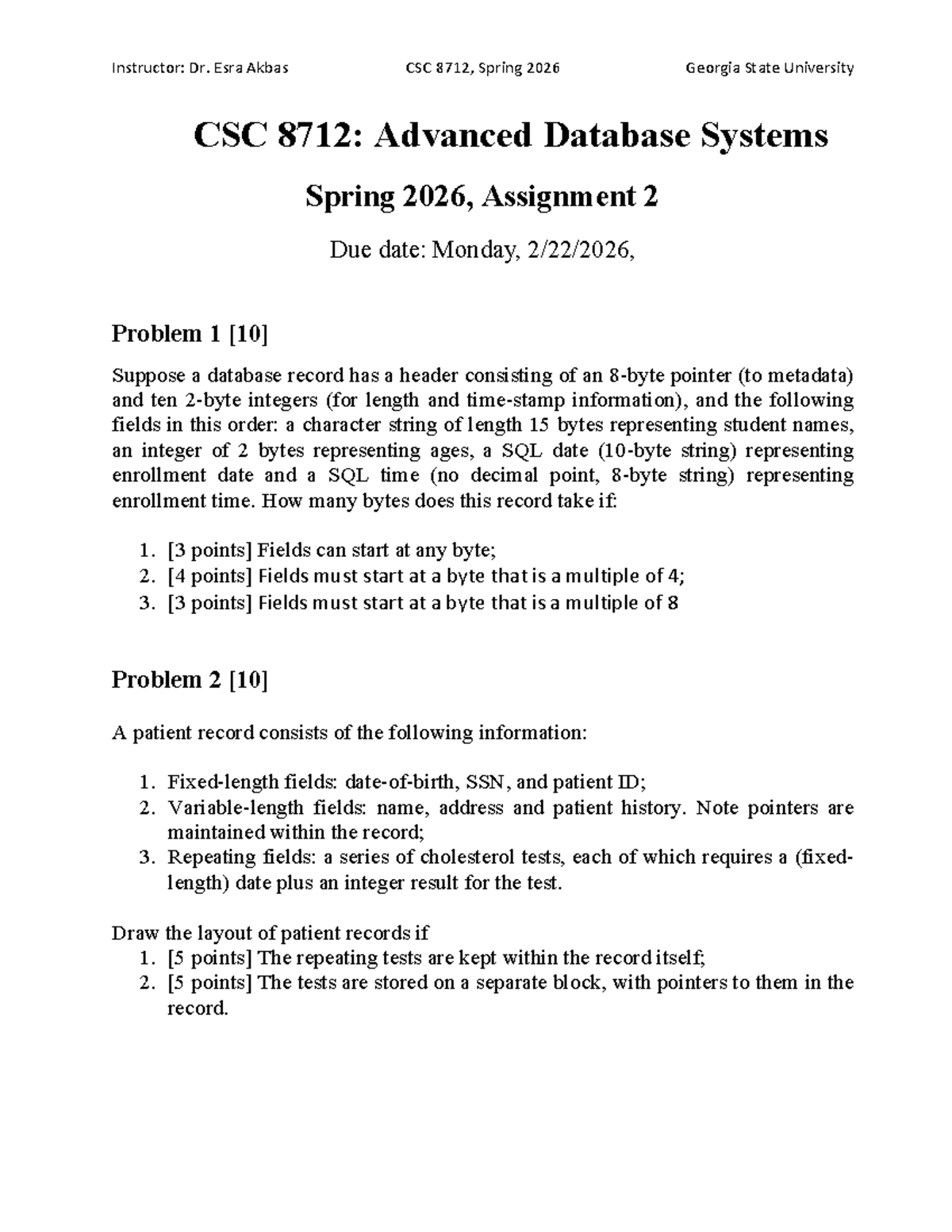 CSC 8712: Advanced Database Systems Spring 2026 - Assignment 2 - Studocu