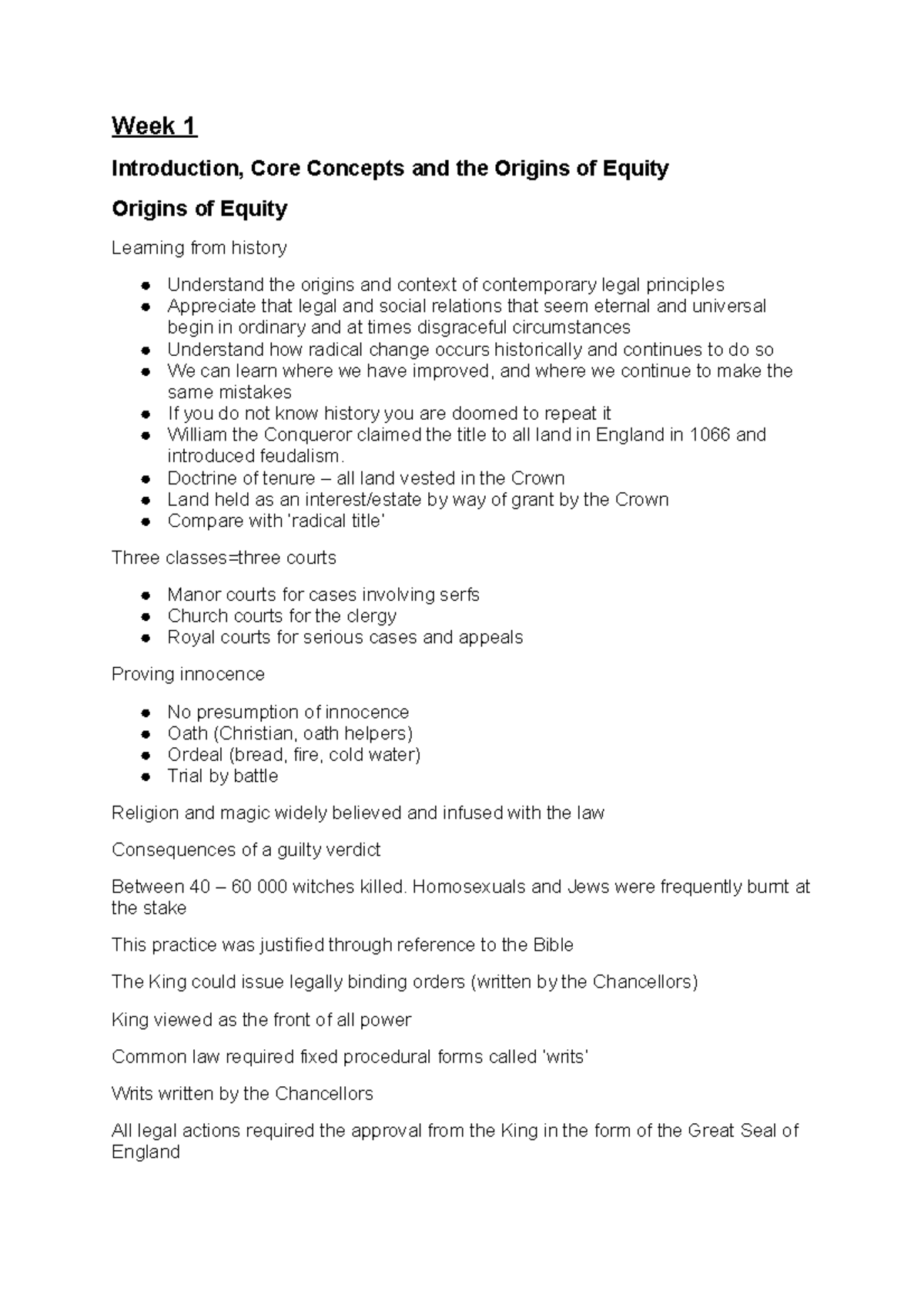 Equity Lecture Notes - Week 1 Introduction, Core Concepts and the ...