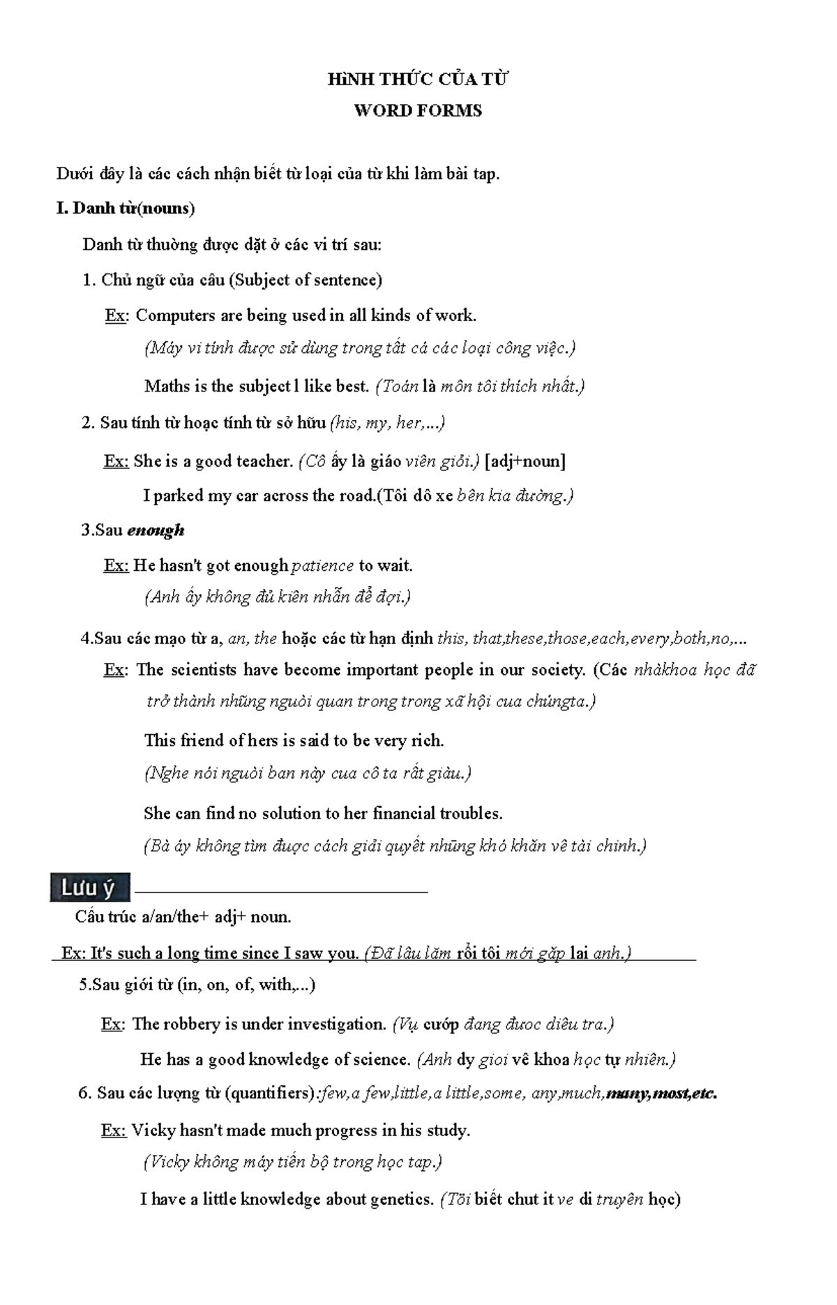Word Form Structure Guide - Cách Nhận Biết Từ Loại - Studocu