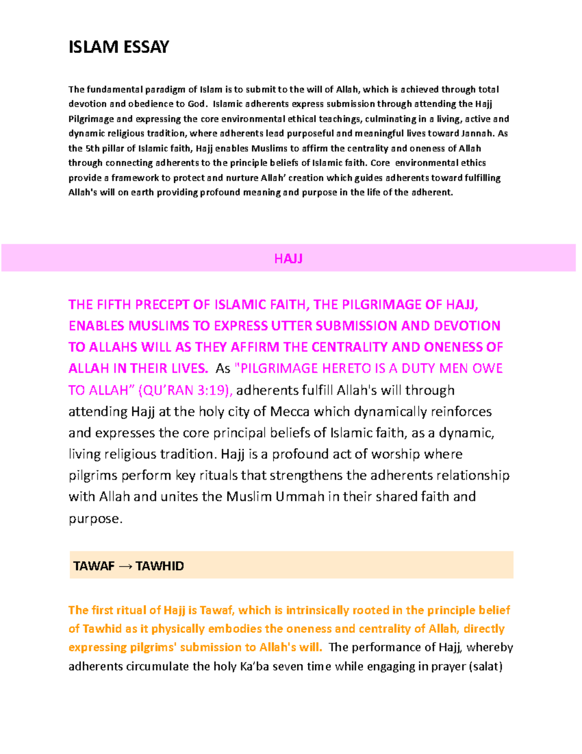 ISLAM 101: ESSAY ON HAJJ AND ENVIRONMENTAL ETHICS IN ISLAM - Studocu