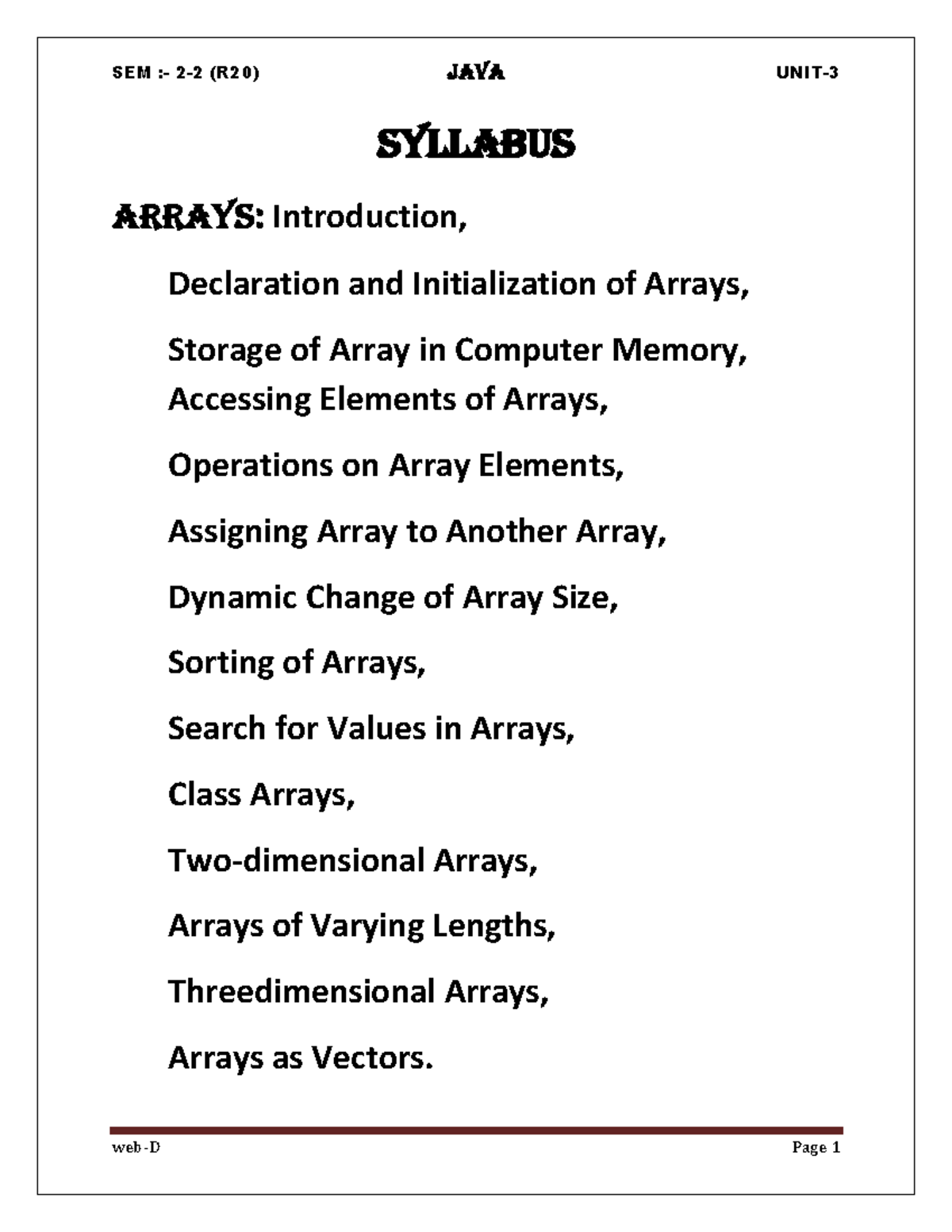 JAVA UNIT-3: Exploring Arrays and Inheritance in Java Programming - Studocu