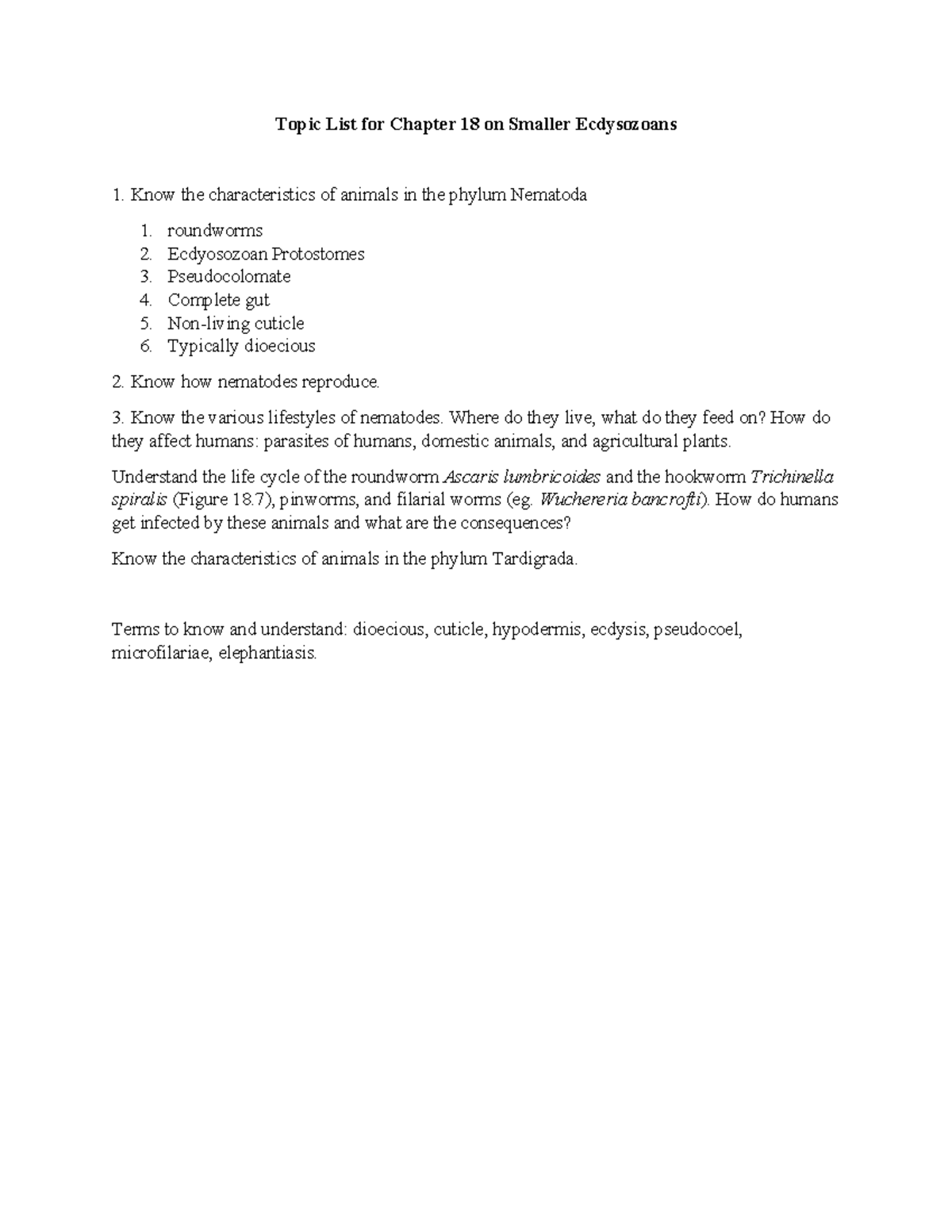 Chapter 18: Overview of Smaller Ecdysozoans & Nematodes in Bio - Studocu