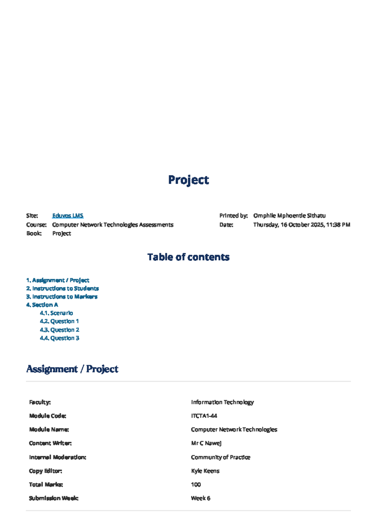 Project Eduvos ITCTA: Assignment on Computer Network Technologies - Studocu