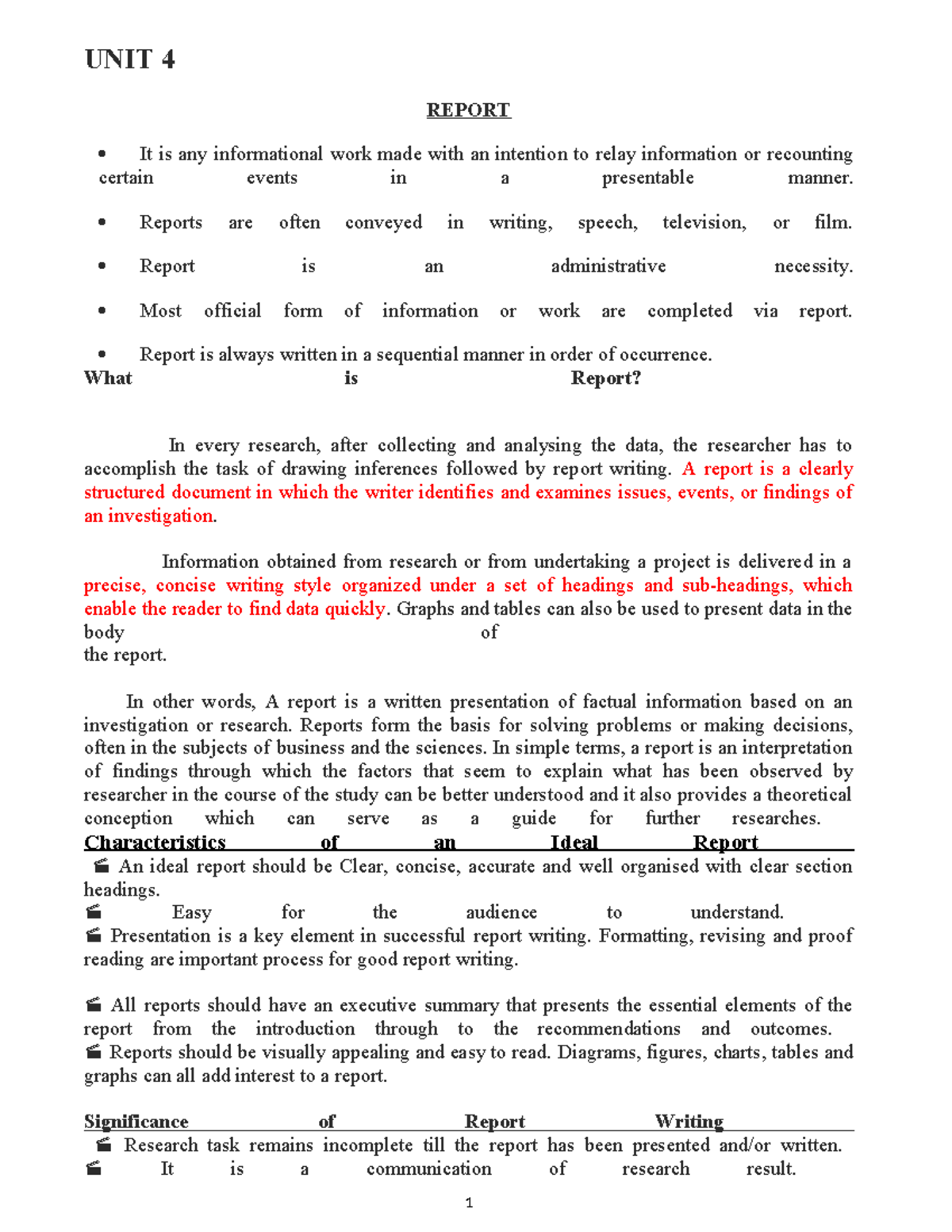 Technical Writing: Understanding Reports and Their Formats (UNIT 4 ...