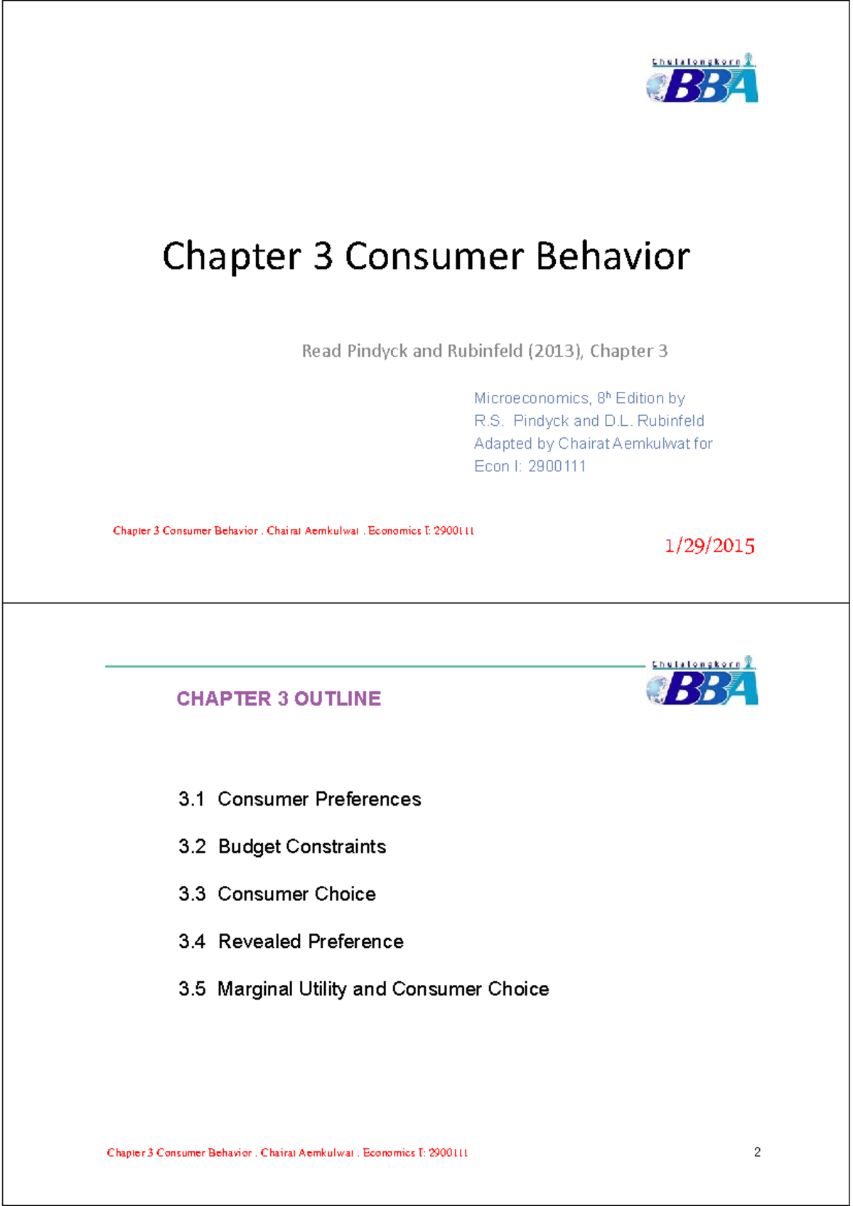 Economics I: 2900111 - Chapter 3 Consumer Behavior Insights - Studocu