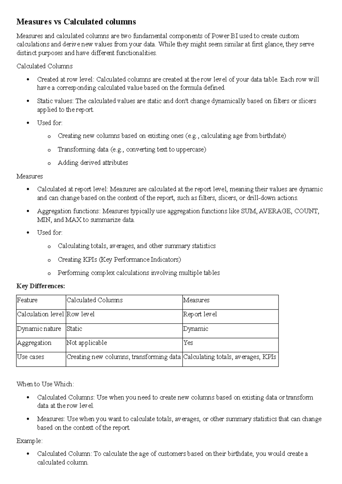 Theory - Power BI - Measures vs Calculated columns Measures and ...