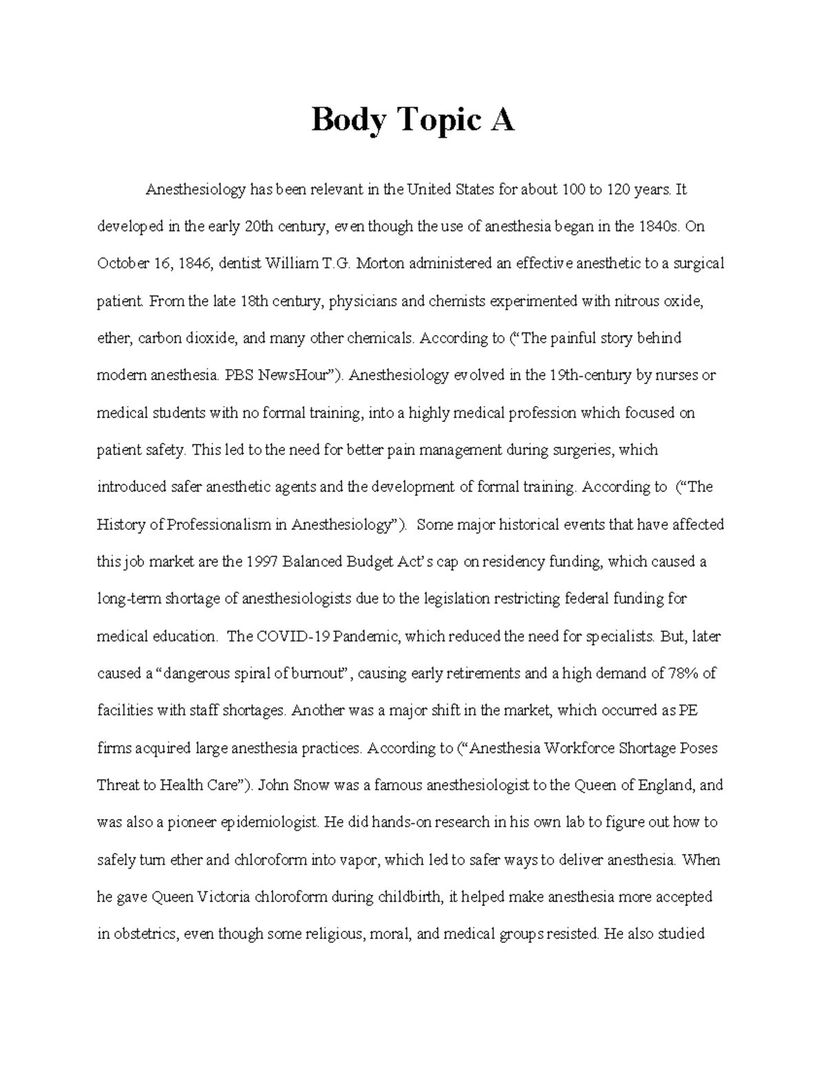 Anesthesiology Evolution: A Historical Overview (Body Topic A) - Studocu