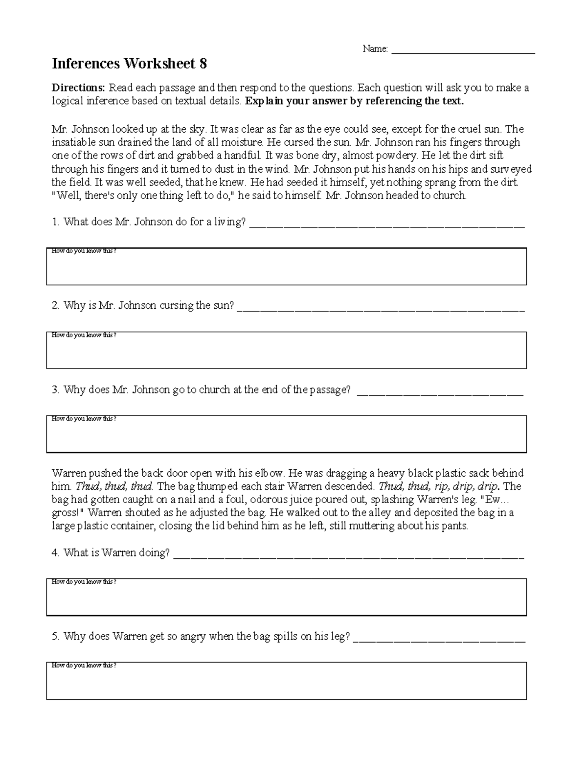 Inferences Worksheet 8: Logical Reasoning & Textual Analysis - Studocu