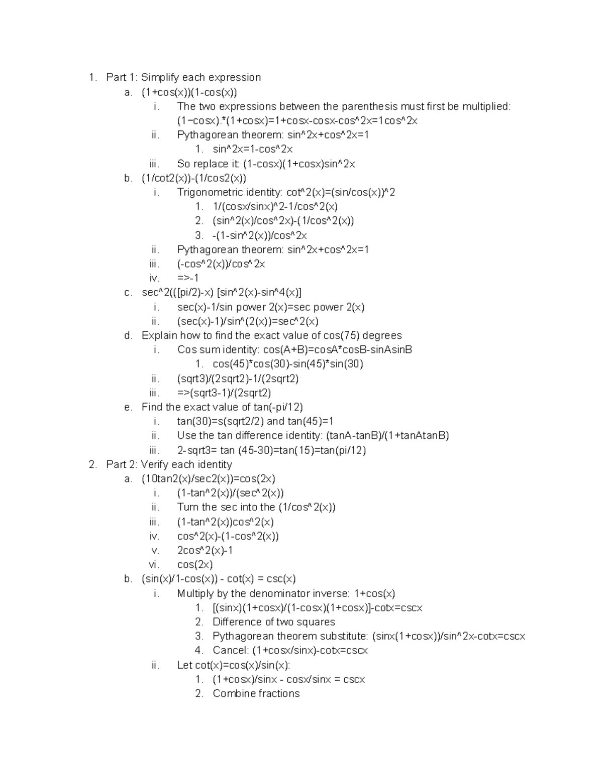 Trigonometric Identities Performance Task (MATH 101) - Studocu