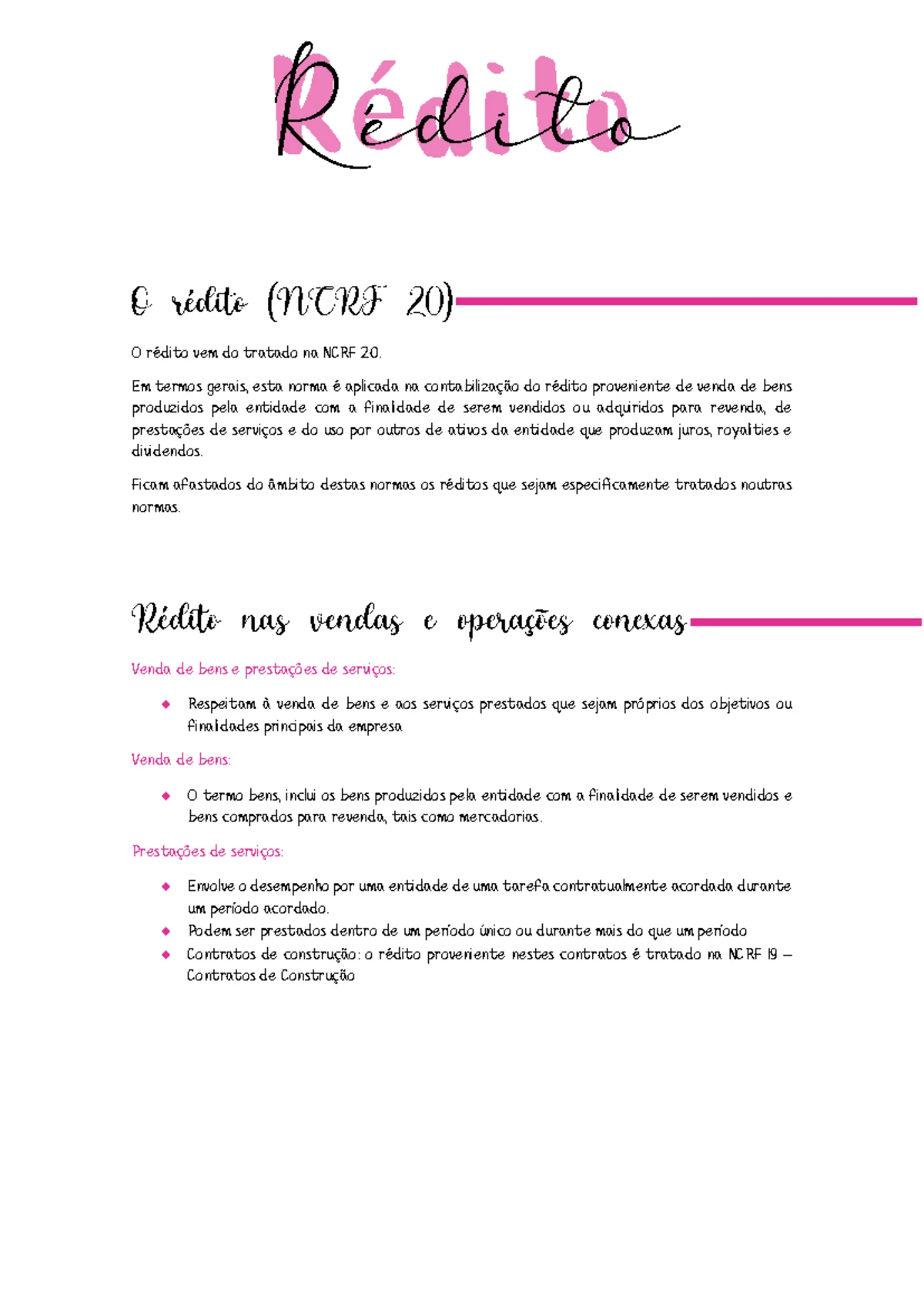 Rédito em Contabilidade Financeira: Resumo da NCRF 20 - Studocu