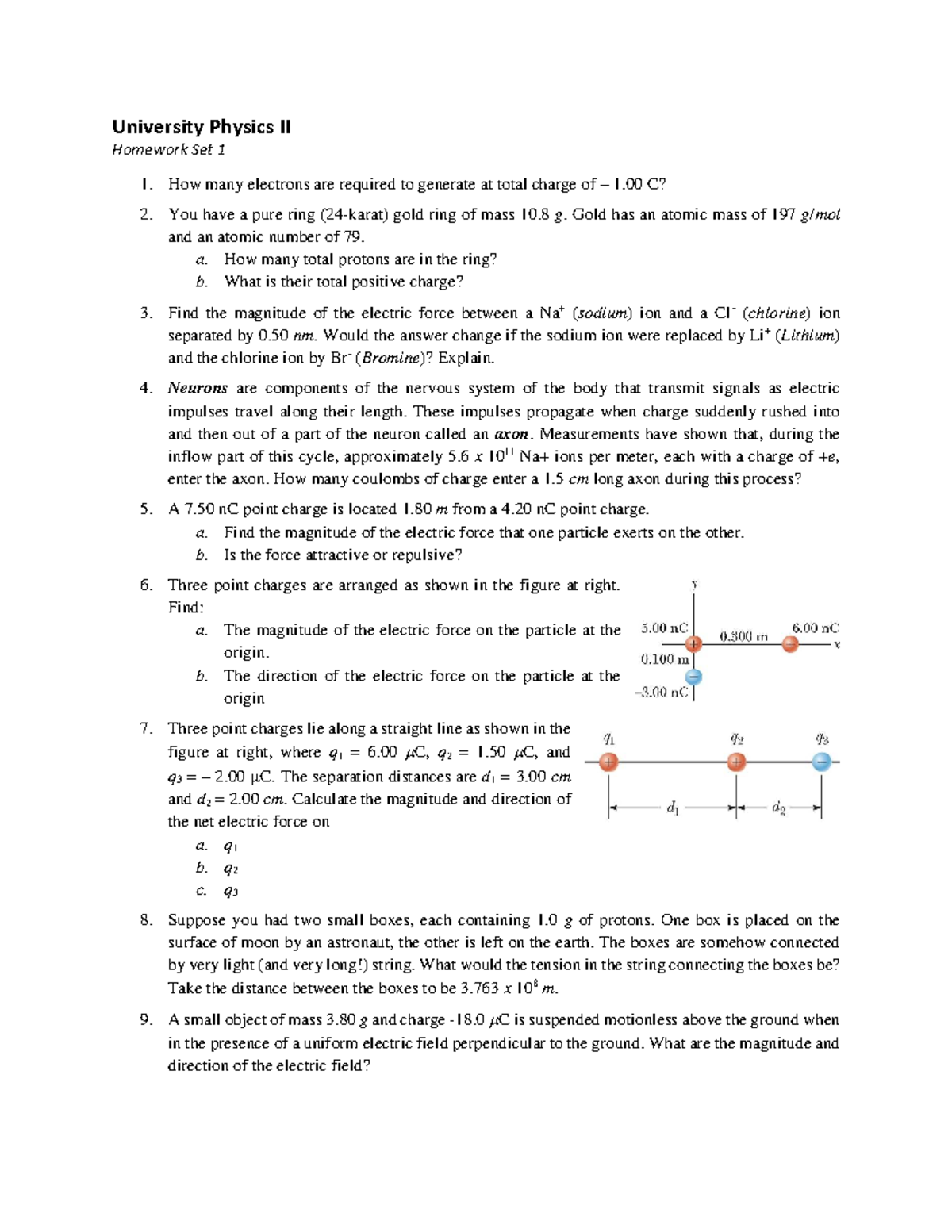 University Physics II HWK Set 1: Charge and Electric Forces Analysis ...