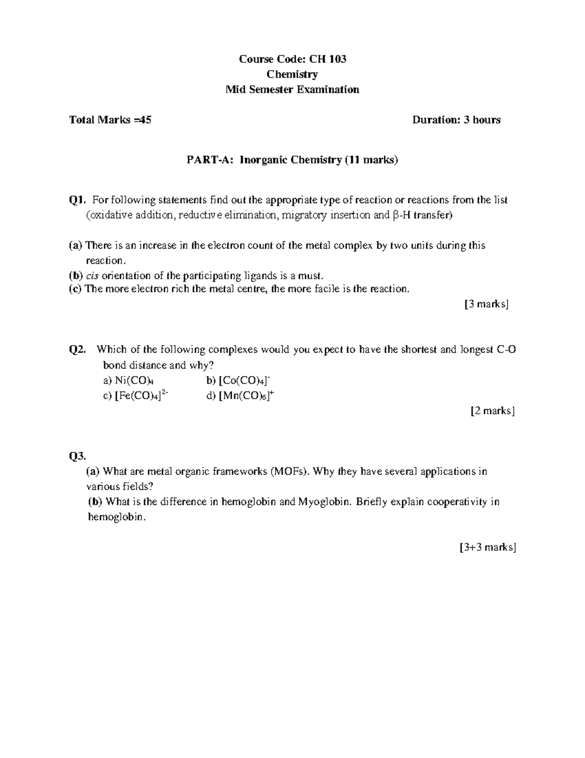 End-Semester Answer Sheet Part B CH-103 2022 - CH-03 ENo-SamESTER Ex AM ...