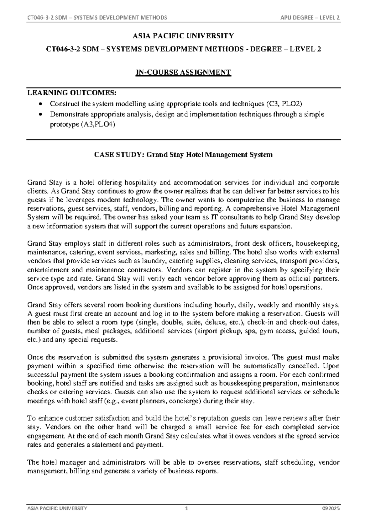 SDM0925 Grand Stay Hotel Management System Case Study Assignment - Studocu