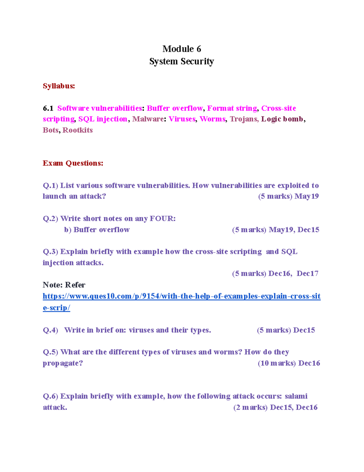 Cryptography and System Security - Exam Questions & Key Concepts - Studocu