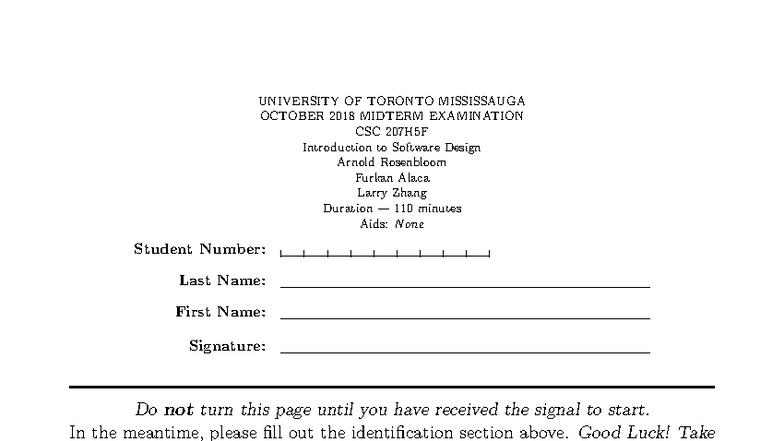 Midterm Exam Practice - CSC 207H5F - October 2018 - Studocu