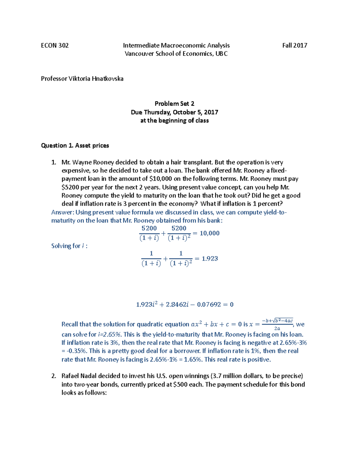ECON302PS2 - Solutions to Problem Set 2 - ECON 302 Intermediate ...