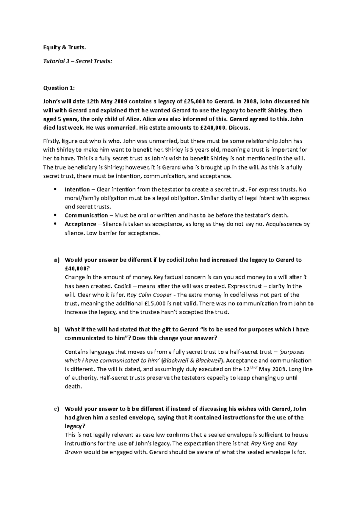 LAW2041 - 2014 Jan Past Exam Questions on Equity Principles - Studocu