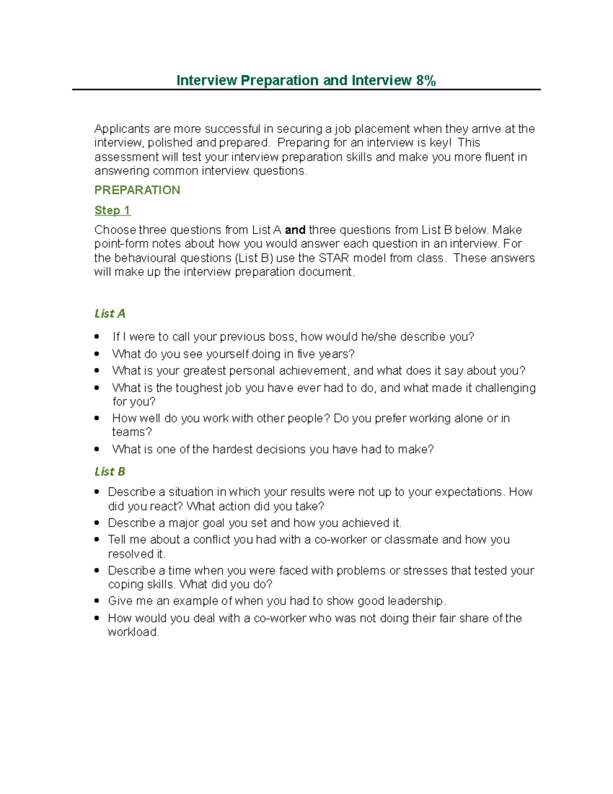 Interview Preparation and Interview Assignment - Interview Preparation ...