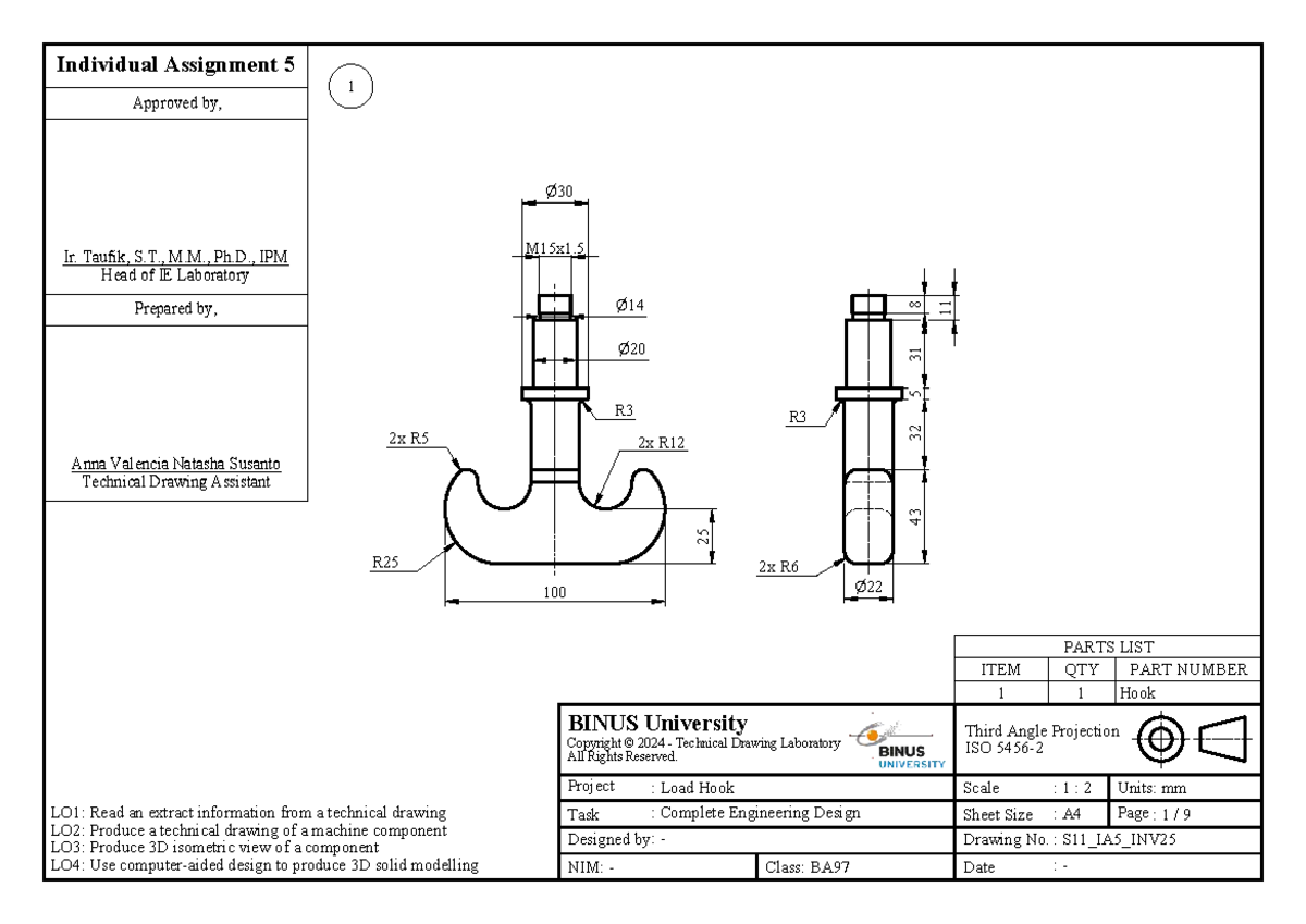 Individual Assignment 5: Technical Drawing of Load Hook (BA97) - Studocu