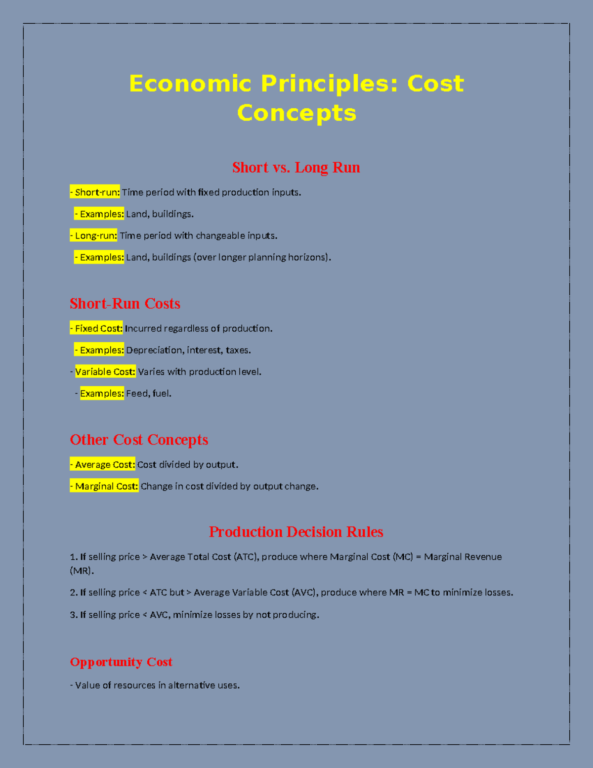 Lecture 18.5: Economic Principles - Cost Concepts in Short vs. Long Run ...