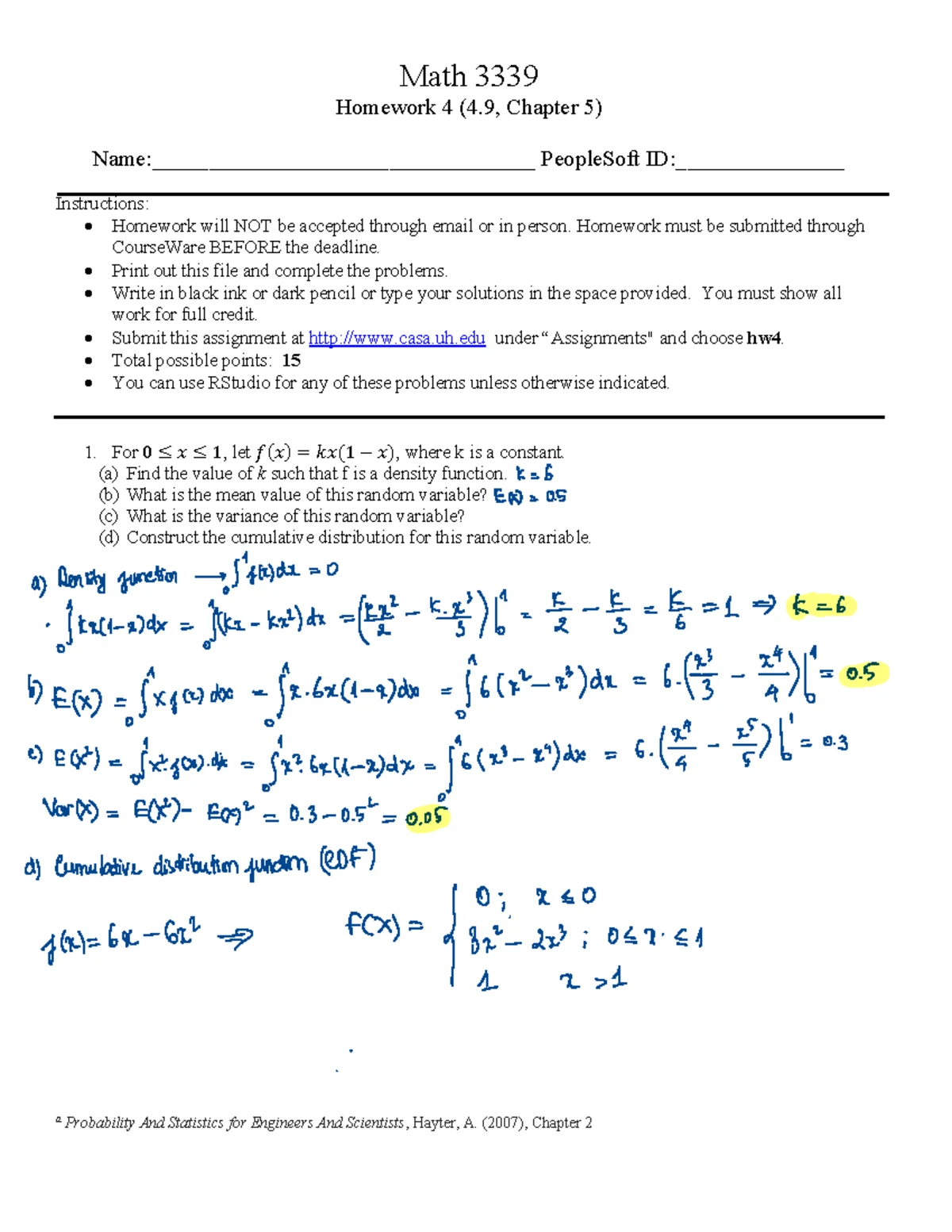 Math 3339: Homework 2 - Statistical Analysis & Data Interpretation ...