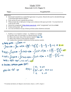 Homework 4- Math 3339 - Math 3339 Homework 4 (4, Chapter 5) Name