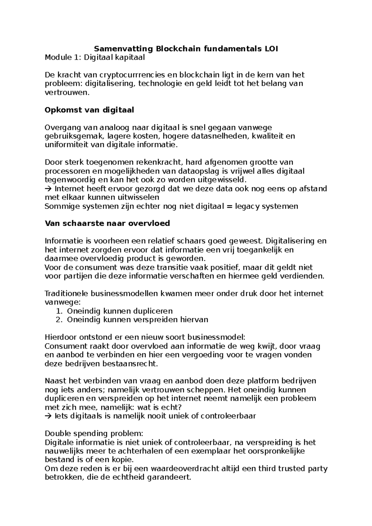 Samenvatting Module 1-5 Blockchain Fundamentals LOI - Studeersnel