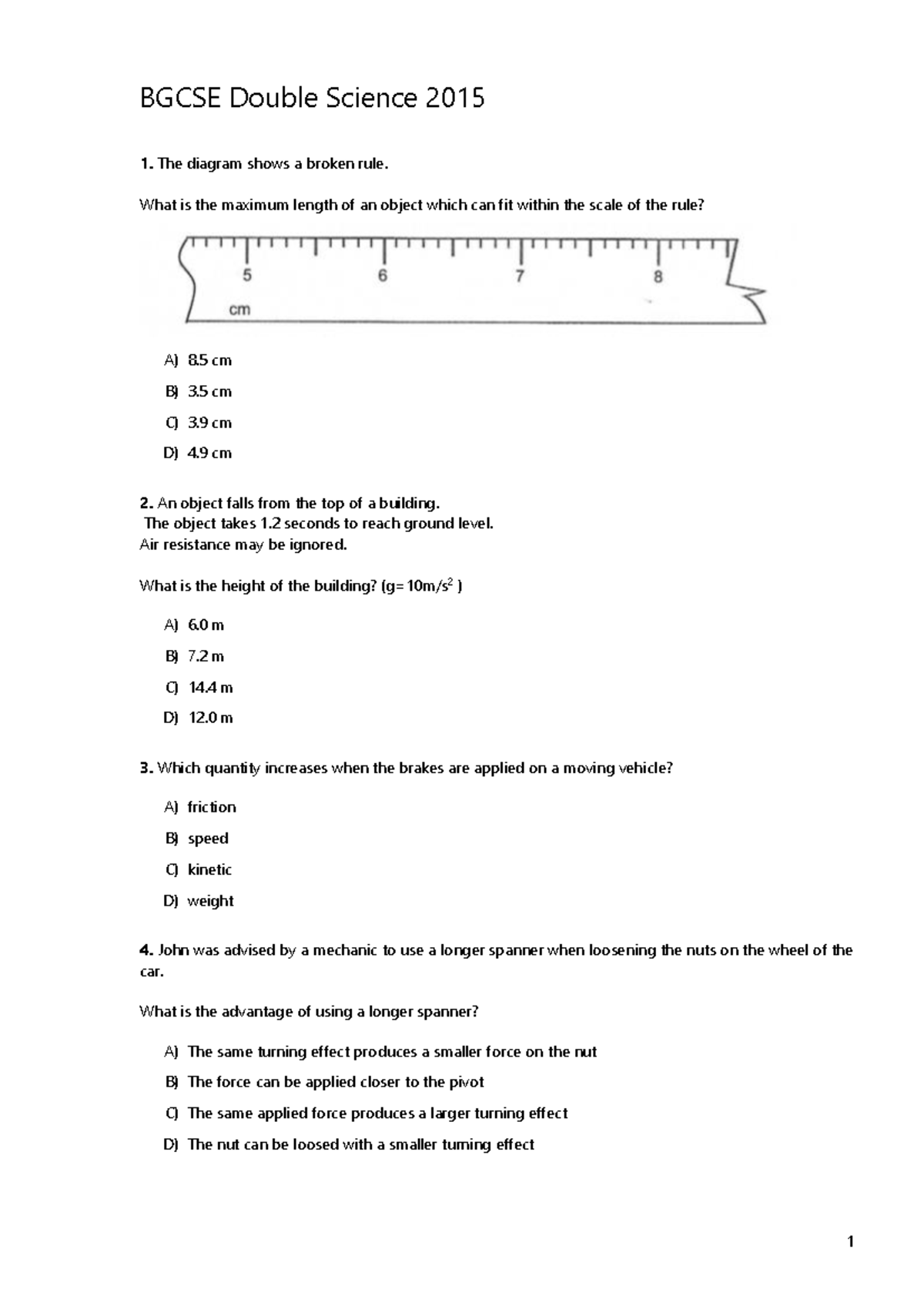 Bgcse Double Science 2015 - BGCSE Double Science 2015 The diagram shows ...