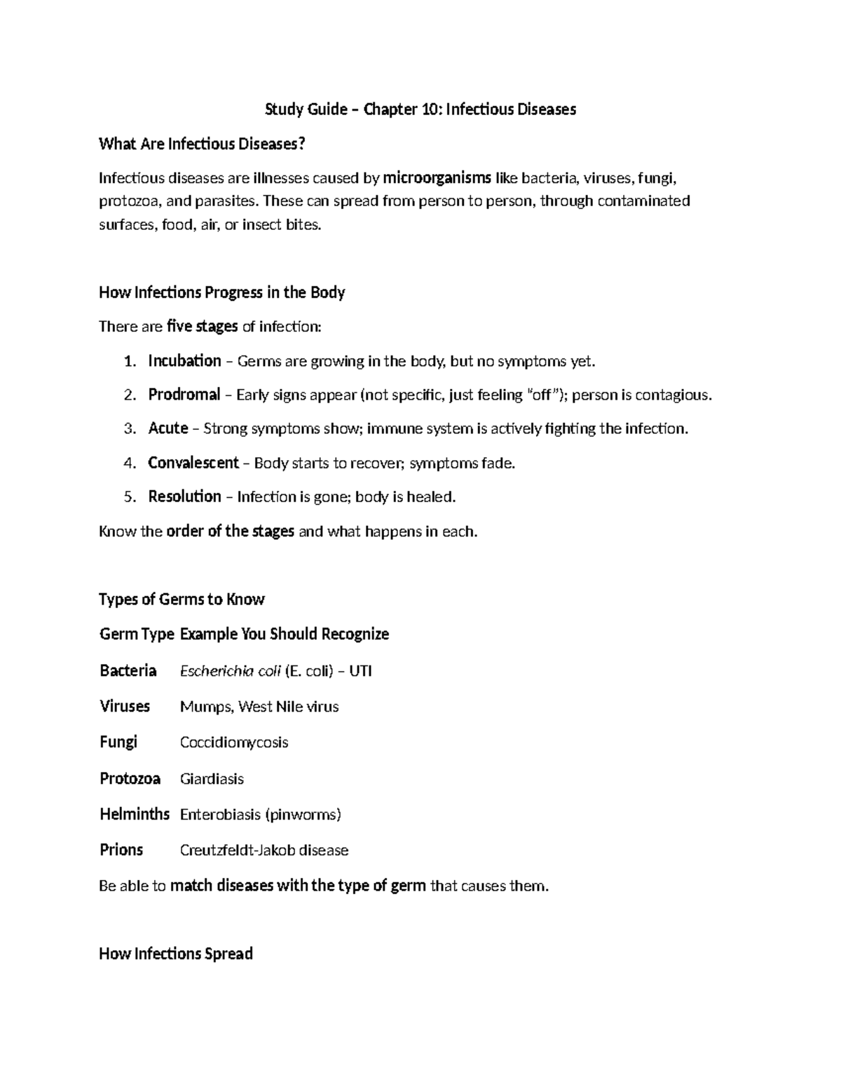 Study Guide CH10: Overview of Infectious Diseases - Studocu