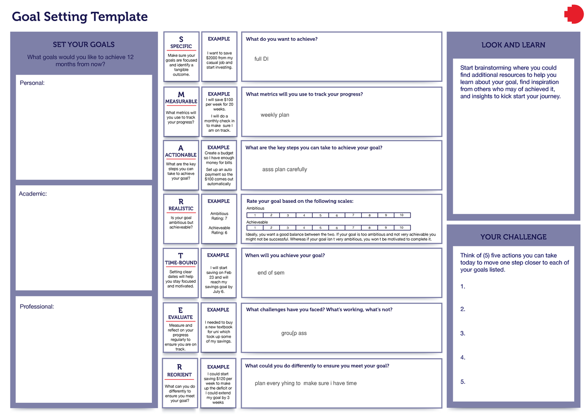 Goal Setting Template: Strategies for Achieving Your Goals - Studocu
