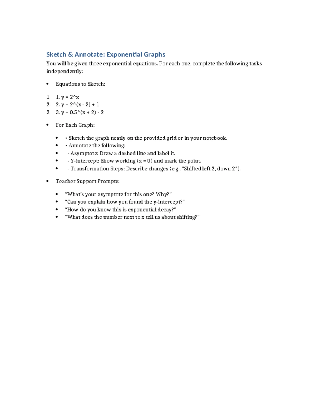 Exponential Functions Exit Ticket: Graphing & Transformations - Studocu